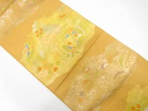 アンティーク　霞に向かい鳳凰・花唐草模様織り出し袋帯（材料）